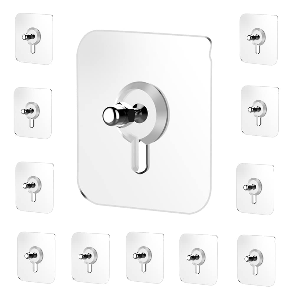 Zulaxy Photo Frame Hooks for Wall Without Drilling, 10 Pack Self Adhesive Hooks for Wall Heavy Duty Strong Nail Free for Hanging Photo Frame (Hanging Hook, Transparent) Stainless Steel