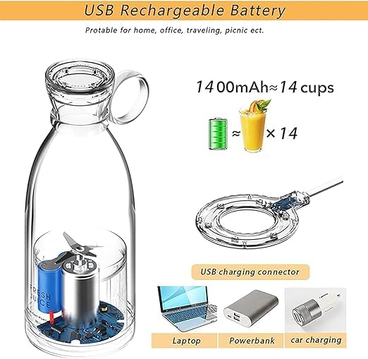 Shrevi Rechargeable Portable Electric Mini USB Juicer Bottle Blender Grinder with Stainless Steel Blades Wireless portable Juicer Blender for Making Juice Smoothie of fruit for Home Multicolour