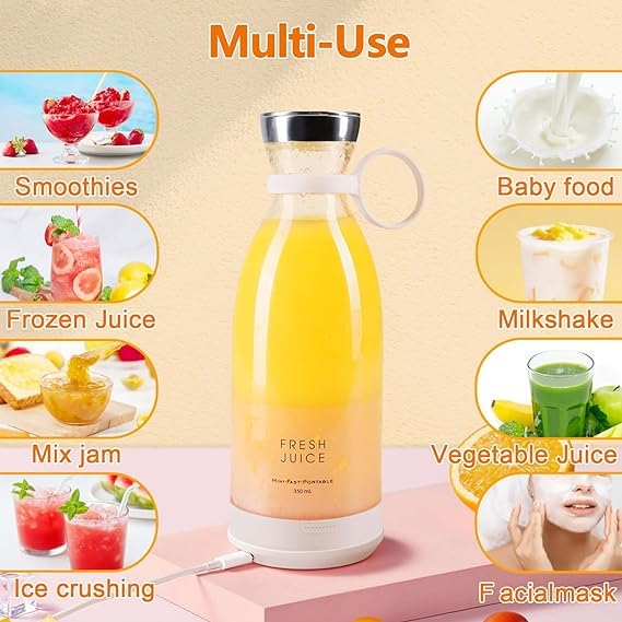 Shrevi Rechargeable Portable Electric Mini USB Juicer Bottle Blender Grinder with Stainless Steel Blades Wireless portable Juicer Blender for Making Juice Smoothie of fruit for Home Multicolour