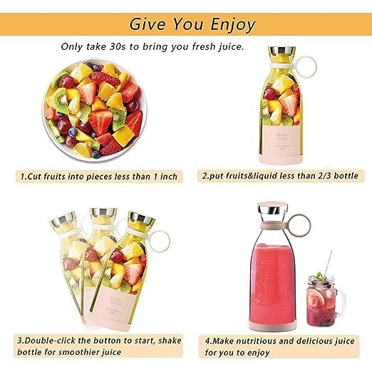 Shrevi Rechargeable Portable Electric Mini USB Juicer Bottle Blender Grinder with Stainless Steel Blades Wireless portable Juicer Blender for Making Juice Smoothie of fruit for Home Multicolour