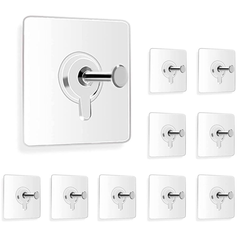 Zulaxy Photo Frame Hooks for Wall Without Drilling, 10 Pack Self Adhesive Hooks for Wall Heavy Duty Strong Nail Free for Hanging Photo Frame (Hanging Hook, Transparent) Stainless Steel