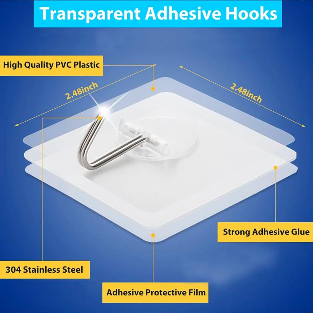 Zulaxy Photo Frame Hooks for Wall Without Drilling, 10 Pack Self Adhesive Hooks for Wall Heavy Duty Strong Nail Free for Hanging Photo Frame (Hanging Hook, Transparent) Stainless Steel
