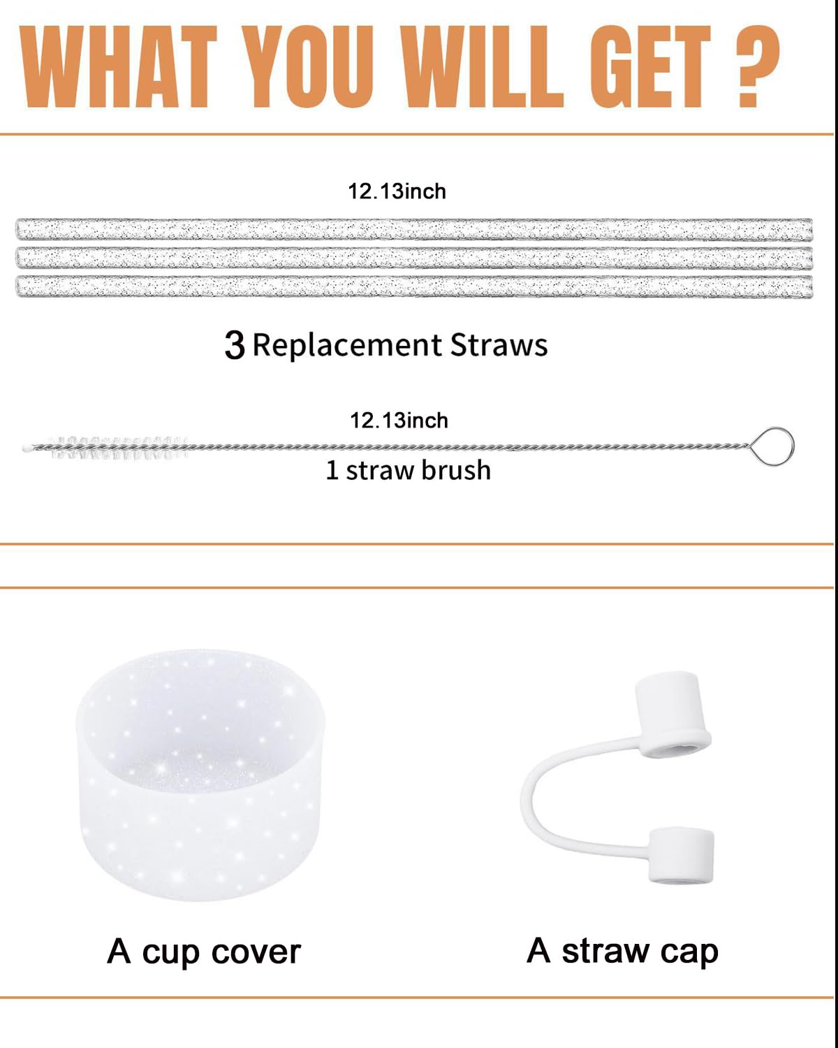 6 PCS Stanley Cup Accessories - Straw Cover and Protector, Cute Topper for Sippy Cups, Reusable (Excluding Cups) (White)