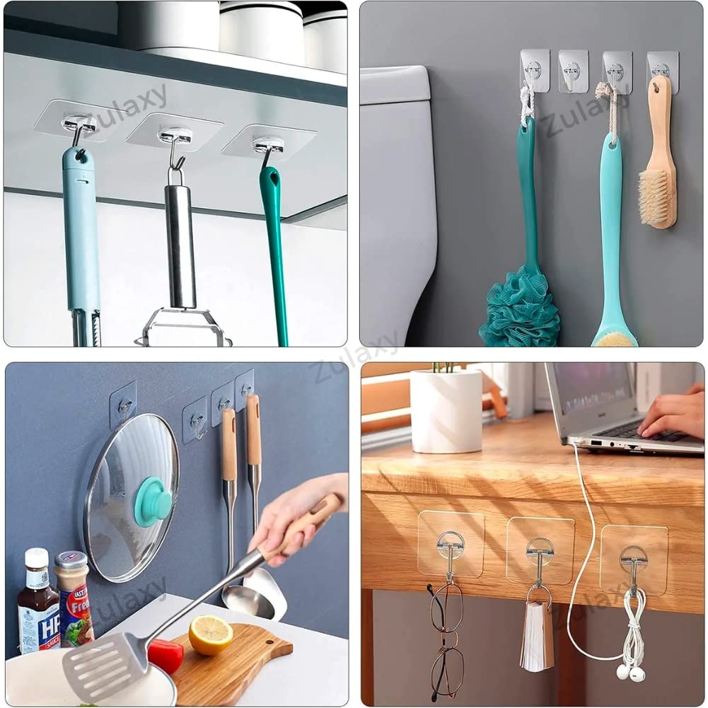 Zulaxy Photo Frame Hooks for Wall Without Drilling, 10 Pack Self Adhesive Hooks for Wall Heavy Duty Strong Nail Free for Hanging Photo Frame (Hanging Hook, Transparent) Stainless Steel