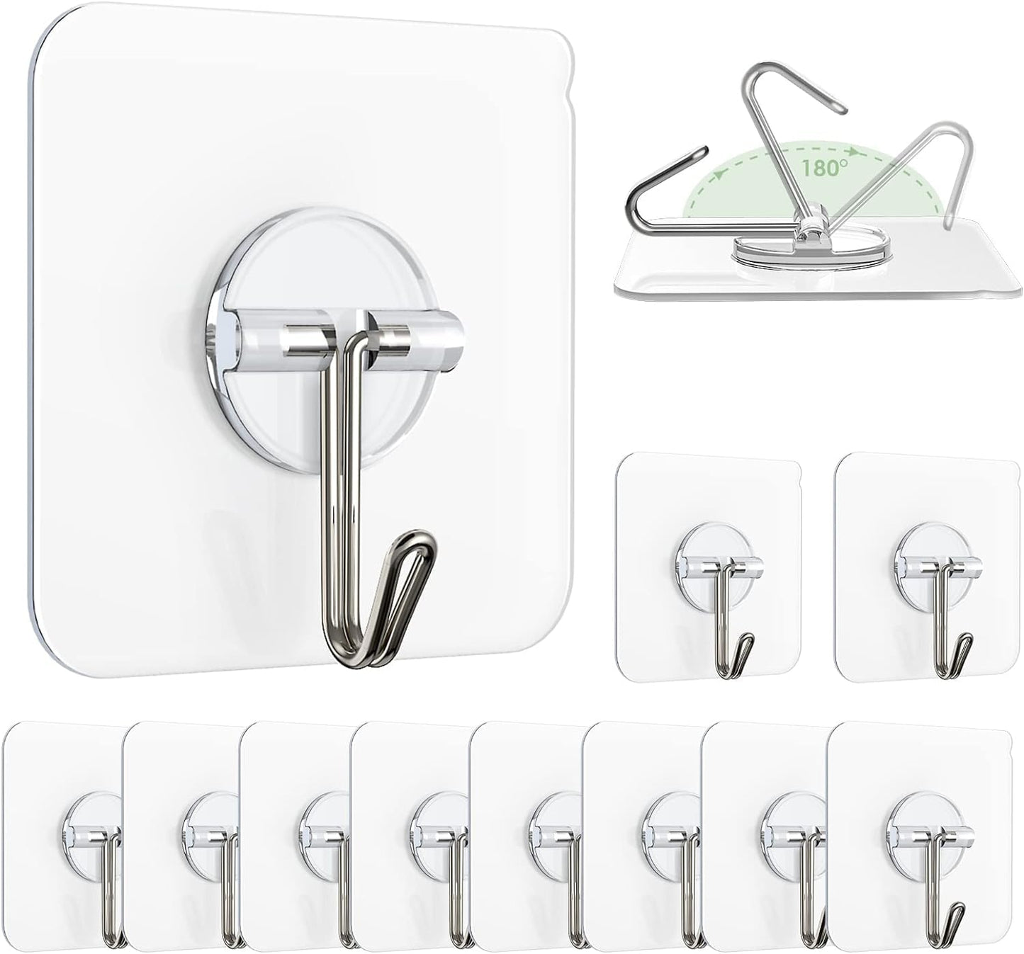 Zulaxy Photo Frame Hooks for Wall Without Drilling, 10 Pack Self Adhesive Hooks for Wall Heavy Duty Strong Nail Free for Hanging Photo Frame (Hanging Hook, Transparent) Stainless Steel