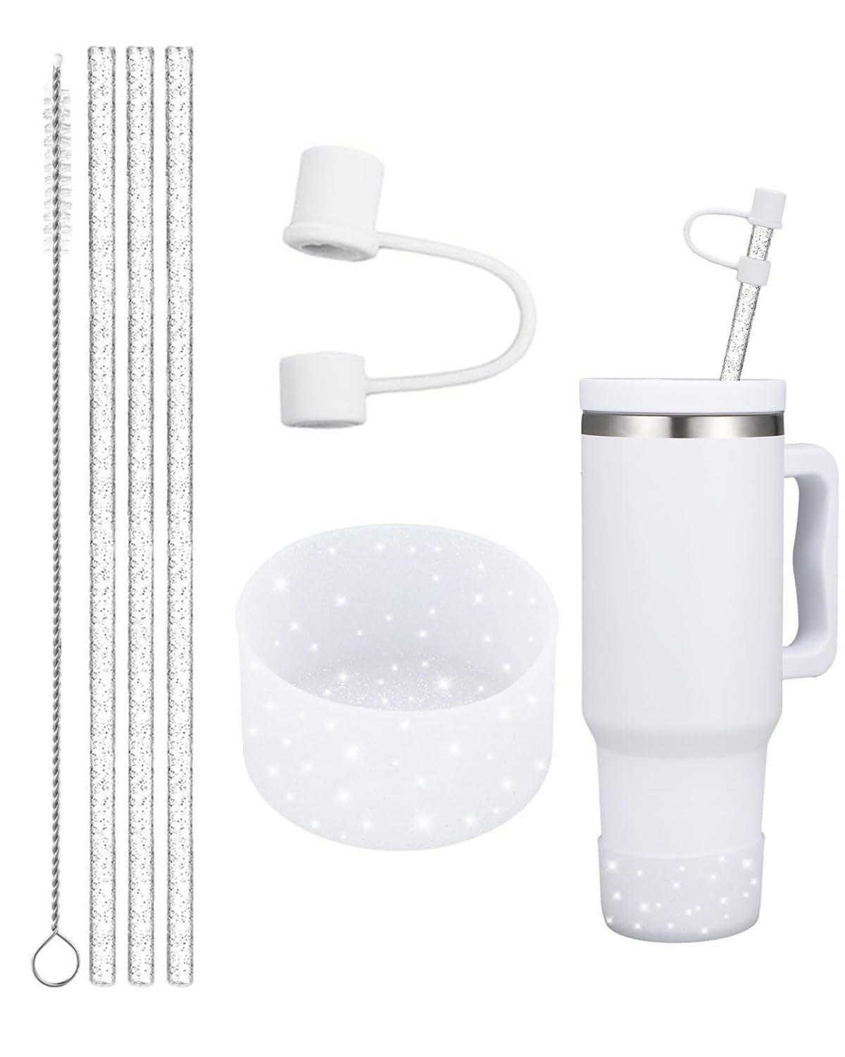 6 PCS Stanley Cup Accessories - Straw Cover and Protector, Cute Topper for Sippy Cups, Reusable (Excluding Cups) (White)