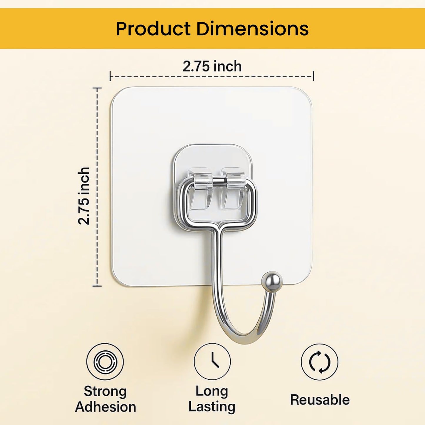 Zulaxy Photo Frame Hooks for Wall Without Drilling, 10 Pack Self Adhesive Hooks for Wall Heavy Duty Strong Nail Free for Hanging Photo Frame (Hanging Hook, Transparent) Stainless Steel