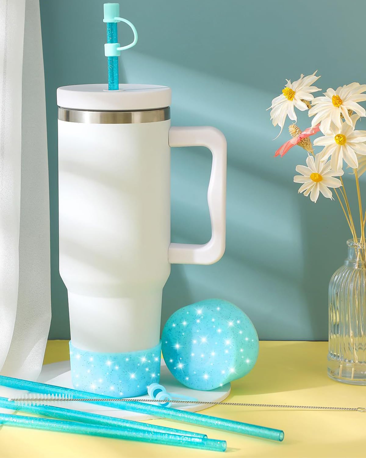 6 PCS Stanley Cup Accessories - Straw Cover and Protector, Cute Topper for Sippy Cups, Reusable (Excluding Cups) (White)