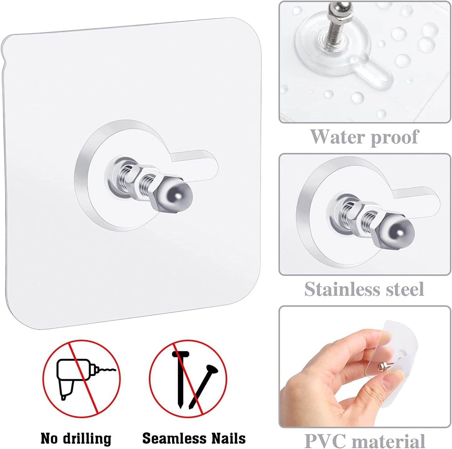 Zulaxy Photo Frame Hooks for Wall Without Drilling, 10 Pack Self Adhesive Hooks for Wall Heavy Duty Strong Nail Free for Hanging Photo Frame (Hanging Hook, Transparent) Stainless Steel
