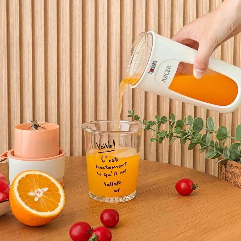 (Refurbished) Krevia Portable Juice Blender Bottle | Personal USB Rechargeable Mini Blender Shipper for Shakes and Smoothies | Fresh Fruit Electric Juice Mixer for Travel, Gym, Office and Sports 340ML (Off White)