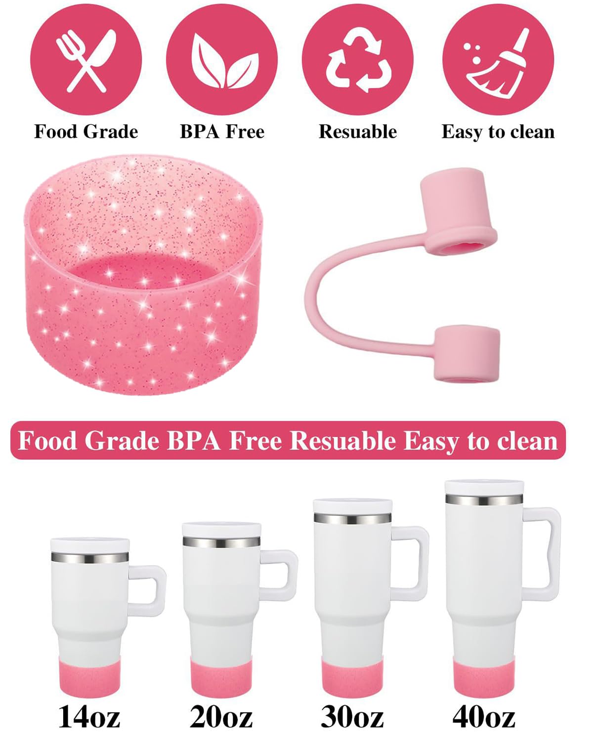 6 PCS Stanley Cup Accessories - Straw Cover and Protector, Cute Topper for Sippy Cups, Reusable (Excluding Cups) (White)