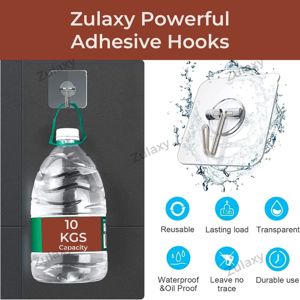 Zulaxy Photo Frame Hooks for Wall Without Drilling, 10 Pack Self Adhesive Hooks for Wall Heavy Duty Strong Nail Free for Hanging Photo Frame (Hanging Hook, Transparent) Stainless Steel