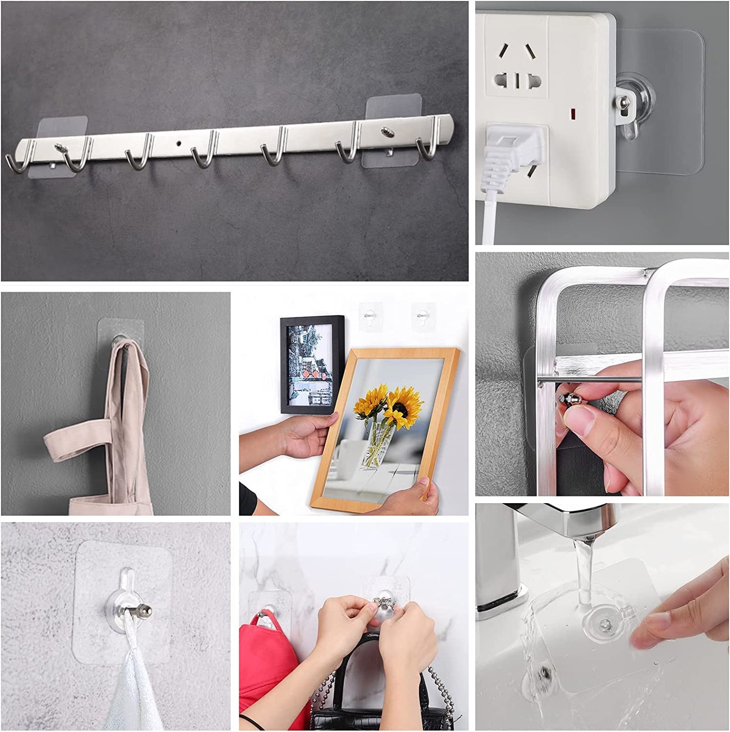 Zulaxy Photo Frame Hooks for Wall Without Drilling, 10 Pack Self Adhesive Hooks for Wall Heavy Duty Strong Nail Free for Hanging Photo Frame (Hanging Hook, Transparent) Stainless Steel