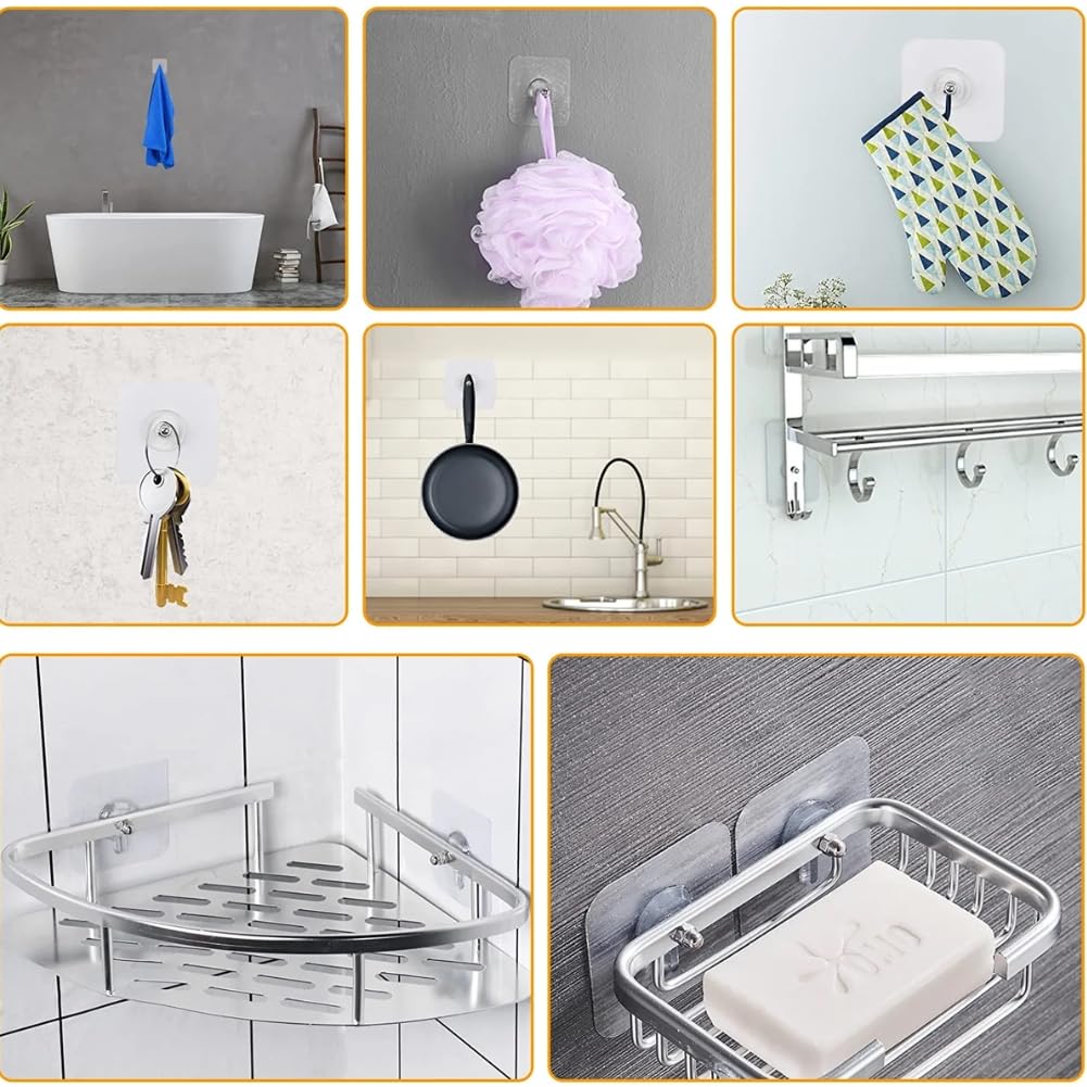 Zulaxy Photo Frame Hooks for Wall Without Drilling, 10 Pack Self Adhesive Hooks for Wall Heavy Duty Strong Nail Free for Hanging Photo Frame (Hanging Hook, Transparent) Stainless Steel