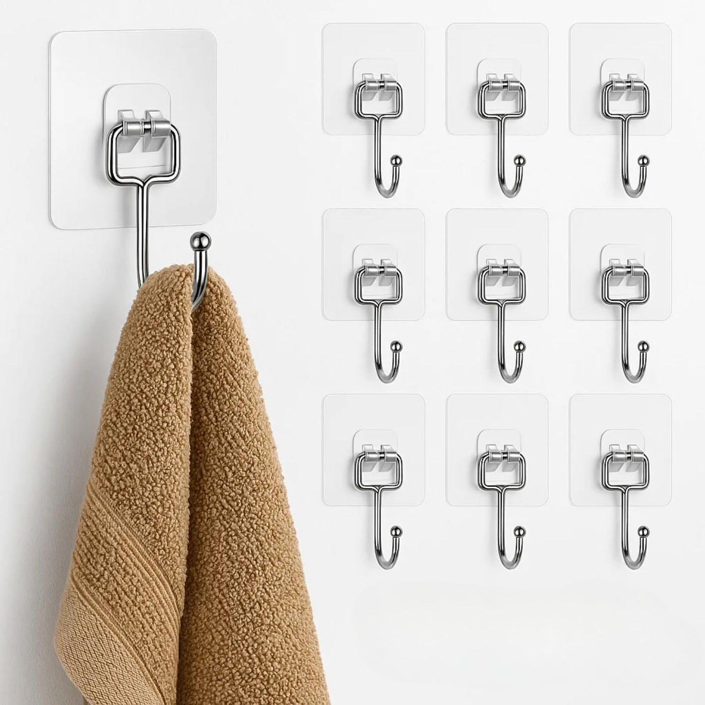 Zulaxy Photo Frame Hooks for Wall Without Drilling, 10 Pack Self Adhesive Hooks for Wall Heavy Duty Strong Nail Free for Hanging Photo Frame (Hanging Hook, Transparent) Stainless Steel