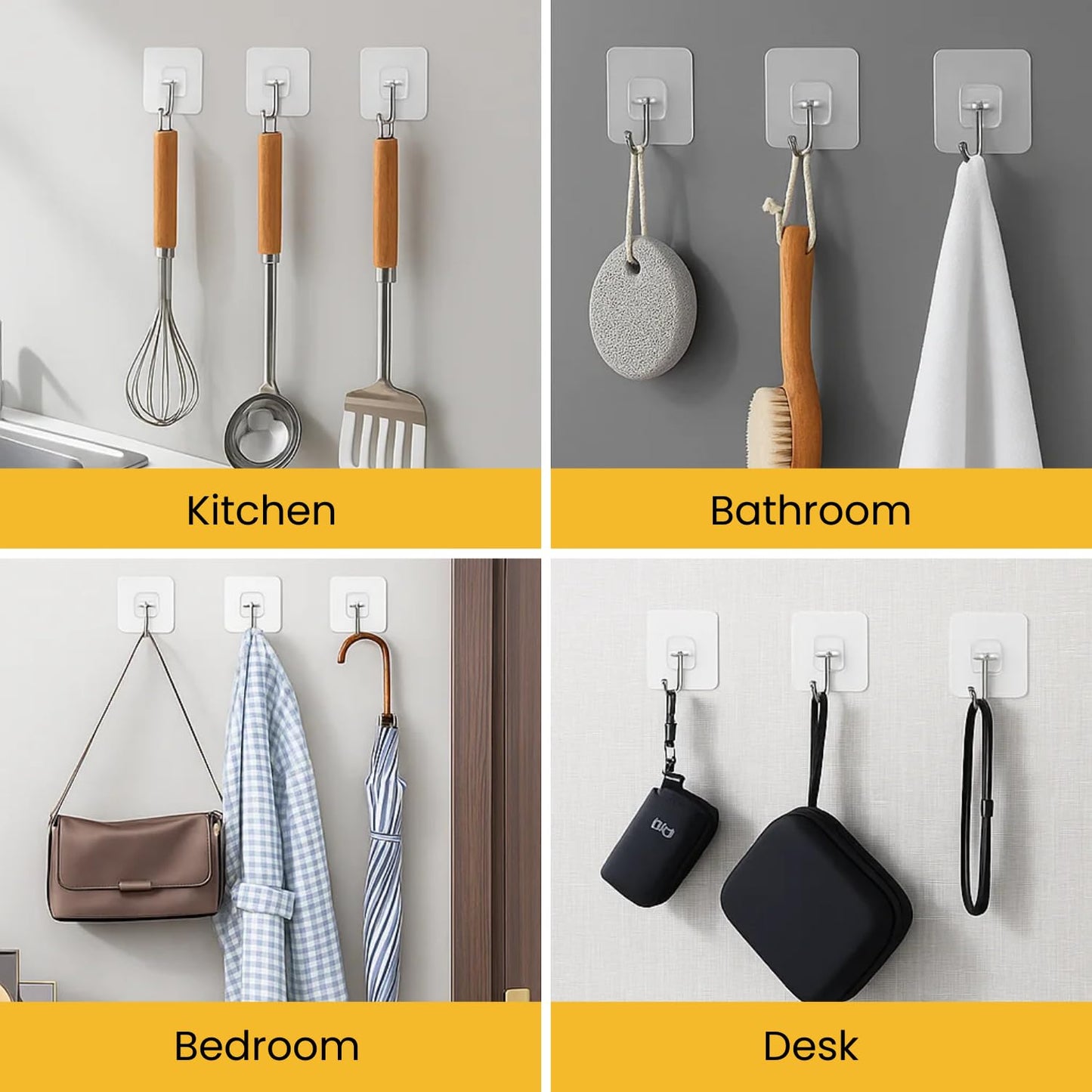 Zulaxy Photo Frame Hooks for Wall Without Drilling, 10 Pack Self Adhesive Hooks for Wall Heavy Duty Strong Nail Free for Hanging Photo Frame (Hanging Hook, Transparent) Stainless Steel