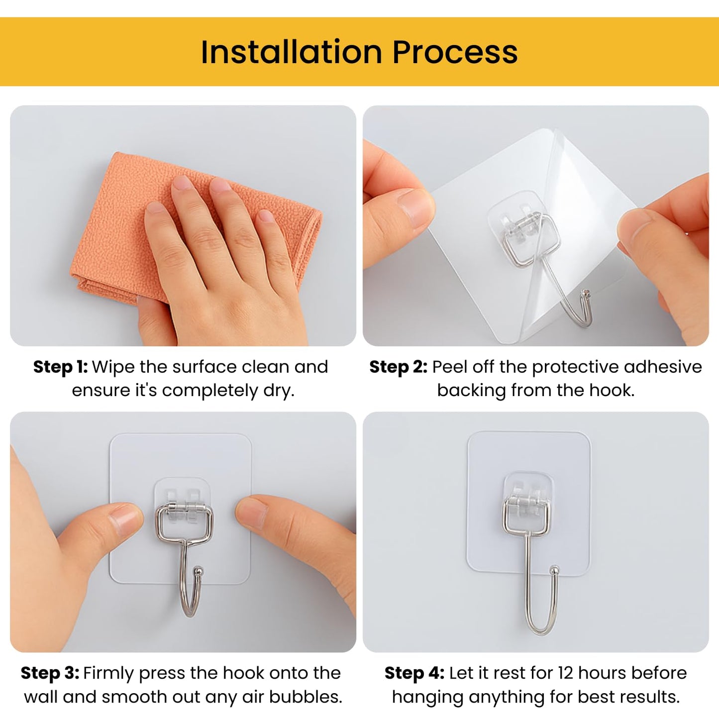 Zulaxy Photo Frame Hooks for Wall Without Drilling, 10 Pack Self Adhesive Hooks for Wall Heavy Duty Strong Nail Free for Hanging Photo Frame (Hanging Hook, Transparent) Stainless Steel