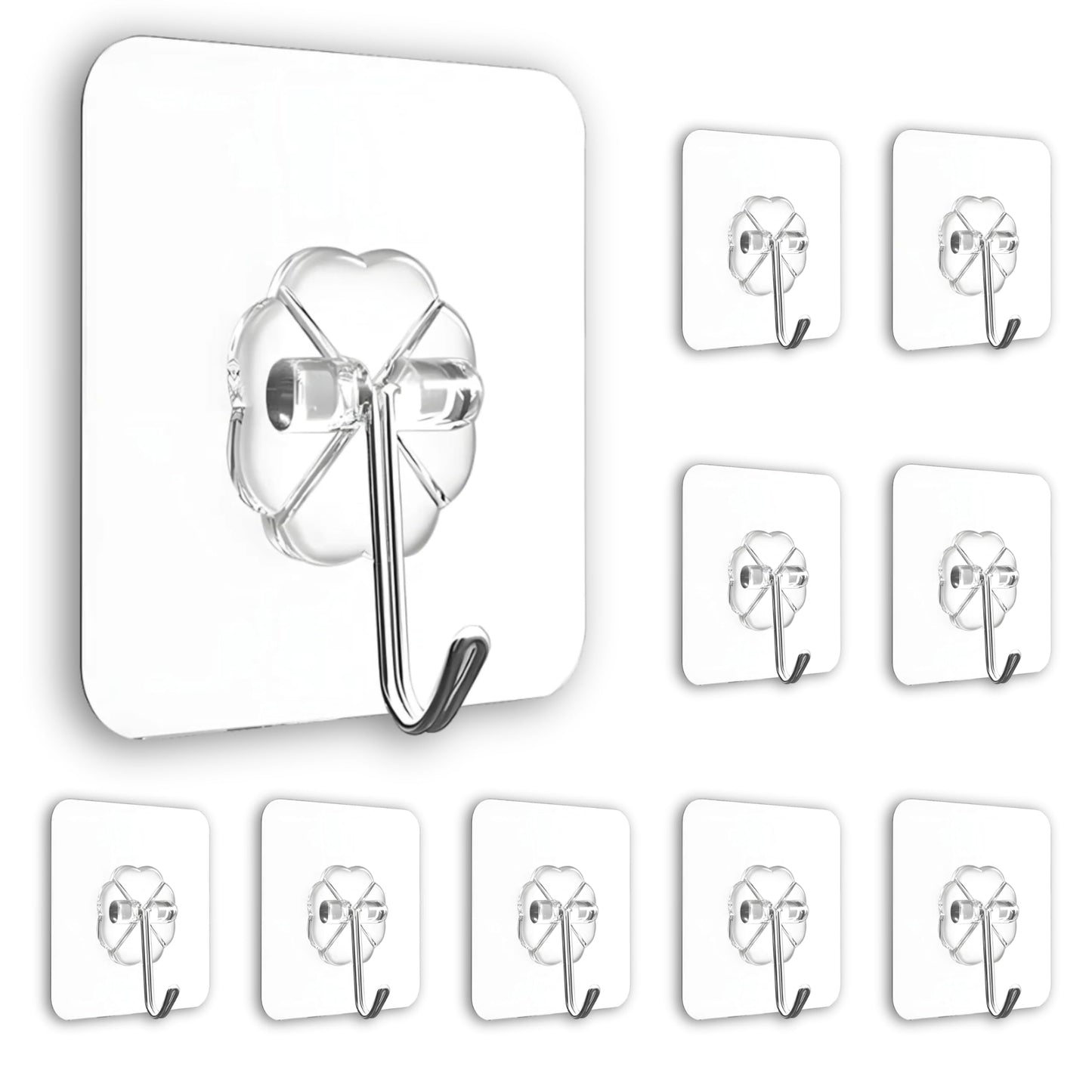 Zulaxy Photo Frame Hooks for Wall Without Drilling, 10 Pack Self Adhesive Hooks for Wall Heavy Duty Strong Nail Free for Hanging Photo Frame (Hanging Hook, Transparent) Stainless Steel