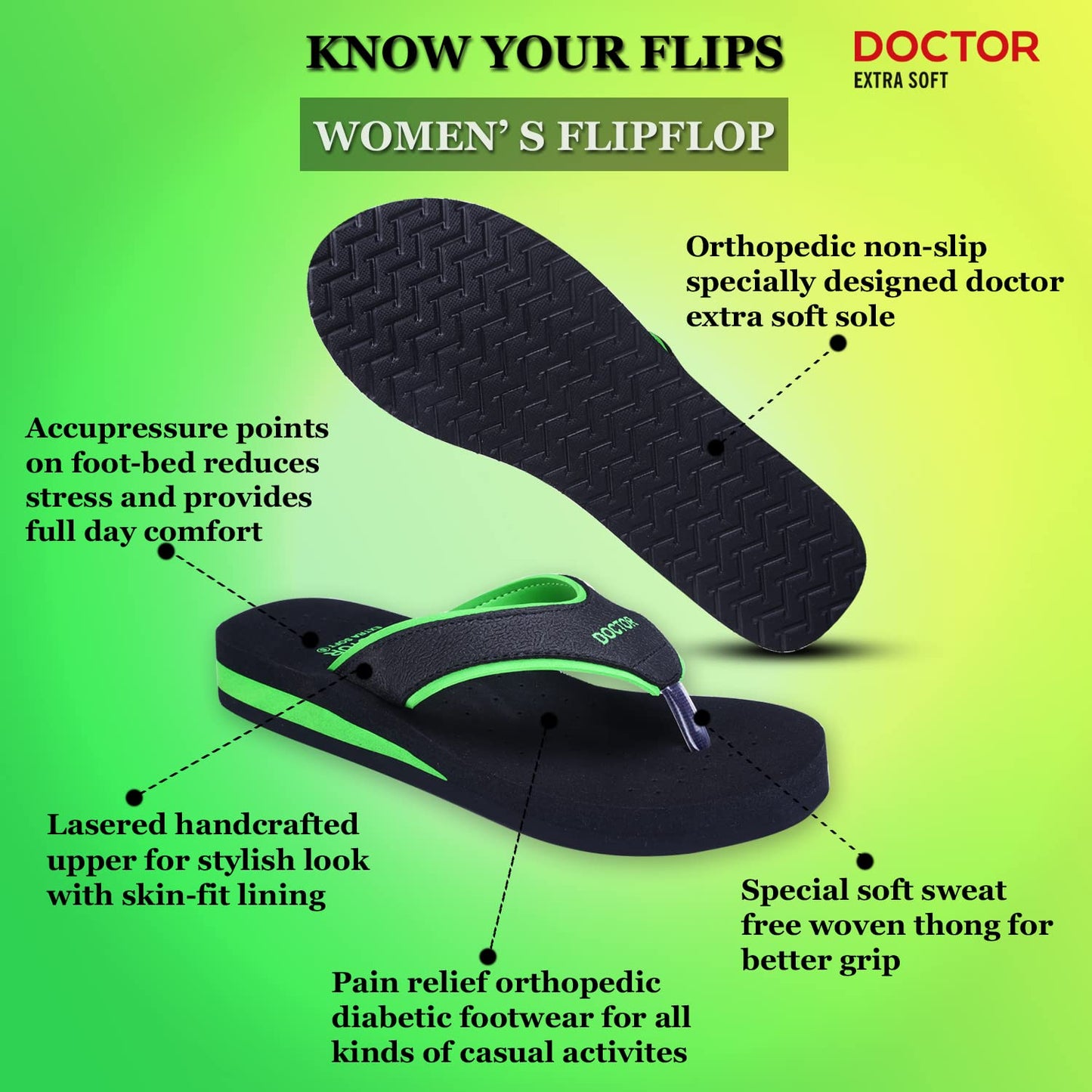 DOCTOR EXTRA SOFT Ortho Care Diabetic Orthopedic Pregnancy Flat Super Comfort Dr Flipflops and House Slippers For Women's & Girl's D-18