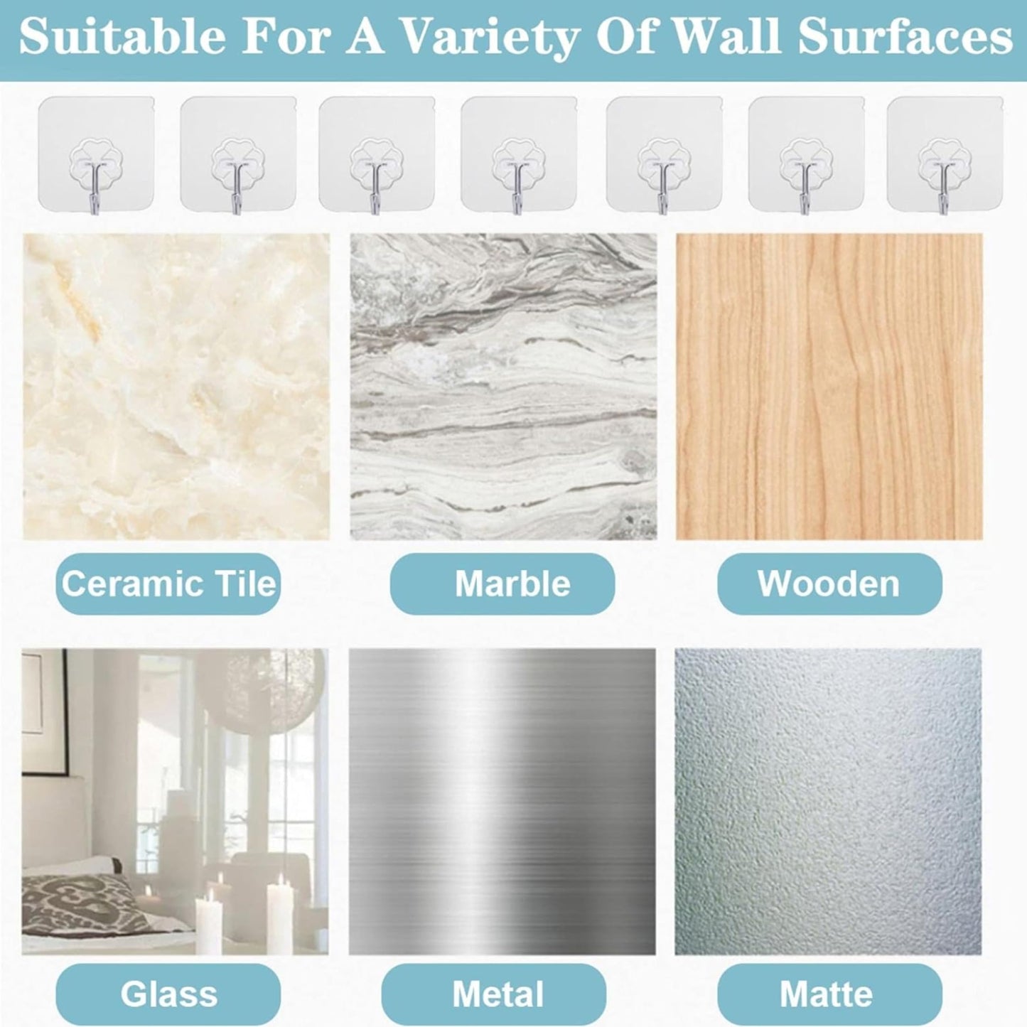 Zulaxy Photo Frame Hooks for Wall Without Drilling, 10 Pack Self Adhesive Hooks for Wall Heavy Duty Strong Nail Free for Hanging Photo Frame (Hanging Hook, Transparent) Stainless Steel