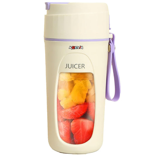 (Refurbished) Krevia Portable Juice Blender Bottle | Personal USB Rechargeable Mini Blender Shipper for Shakes and Smoothies | Fresh Fruit Electric Juice Mixer for Travel, Gym, Office and Sports 340ML (Off White)
