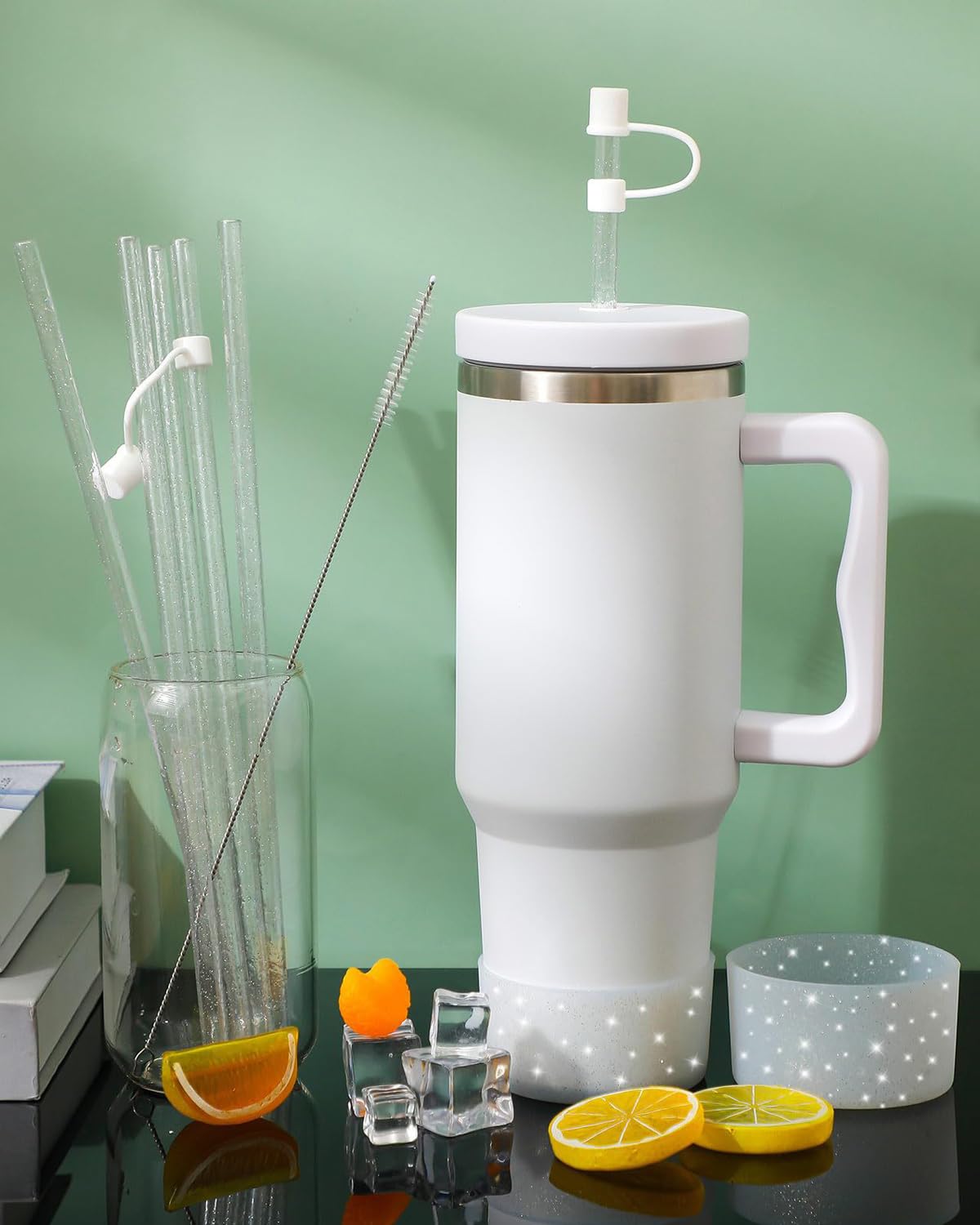 6 PCS Stanley Cup Accessories - Straw Cover and Protector, Cute Topper for Sippy Cups, Reusable (Excluding Cups) (White)