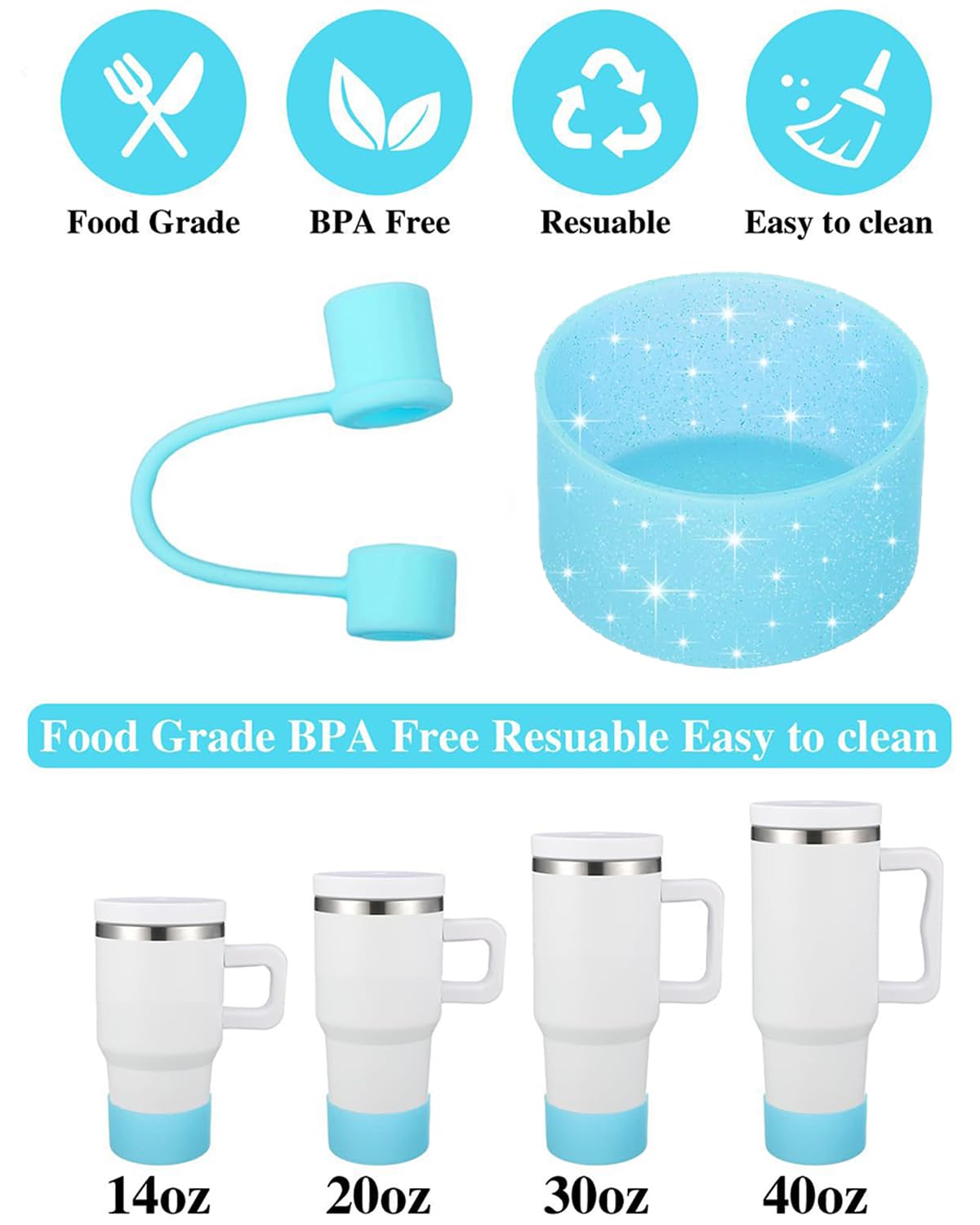 6 PCS Stanley Cup Accessories - Straw Cover and Protector, Cute Topper for Sippy Cups, Reusable (Excluding Cups) (White)