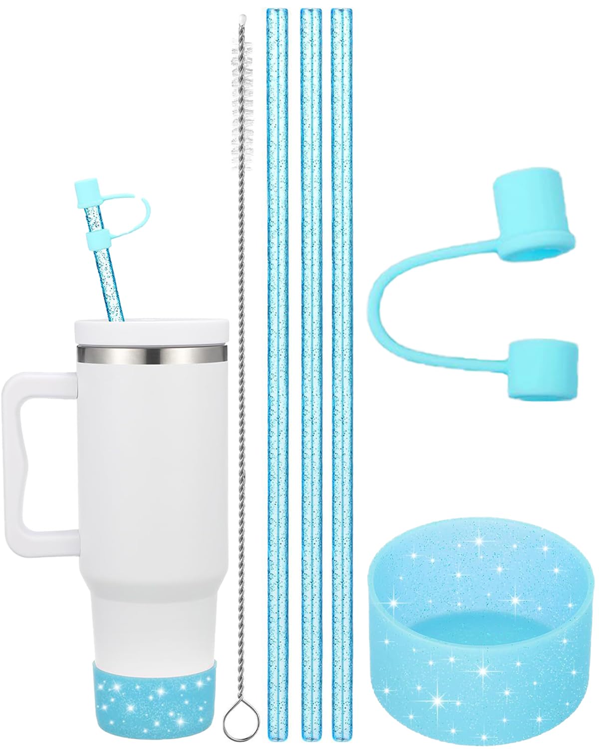 6 PCS Stanley Cup Accessories - Straw Cover and Protector, Cute Topper for Sippy Cups, Reusable (Excluding Cups) (White)