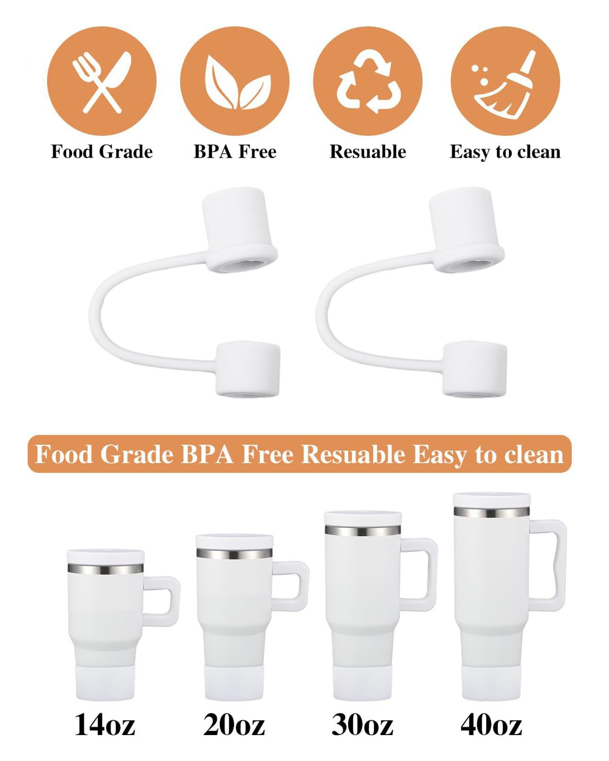 6 PCS Stanley Cup Accessories - Straw Cover and Protector, Cute Topper for Sippy Cups, Reusable (Excluding Cups) (White)