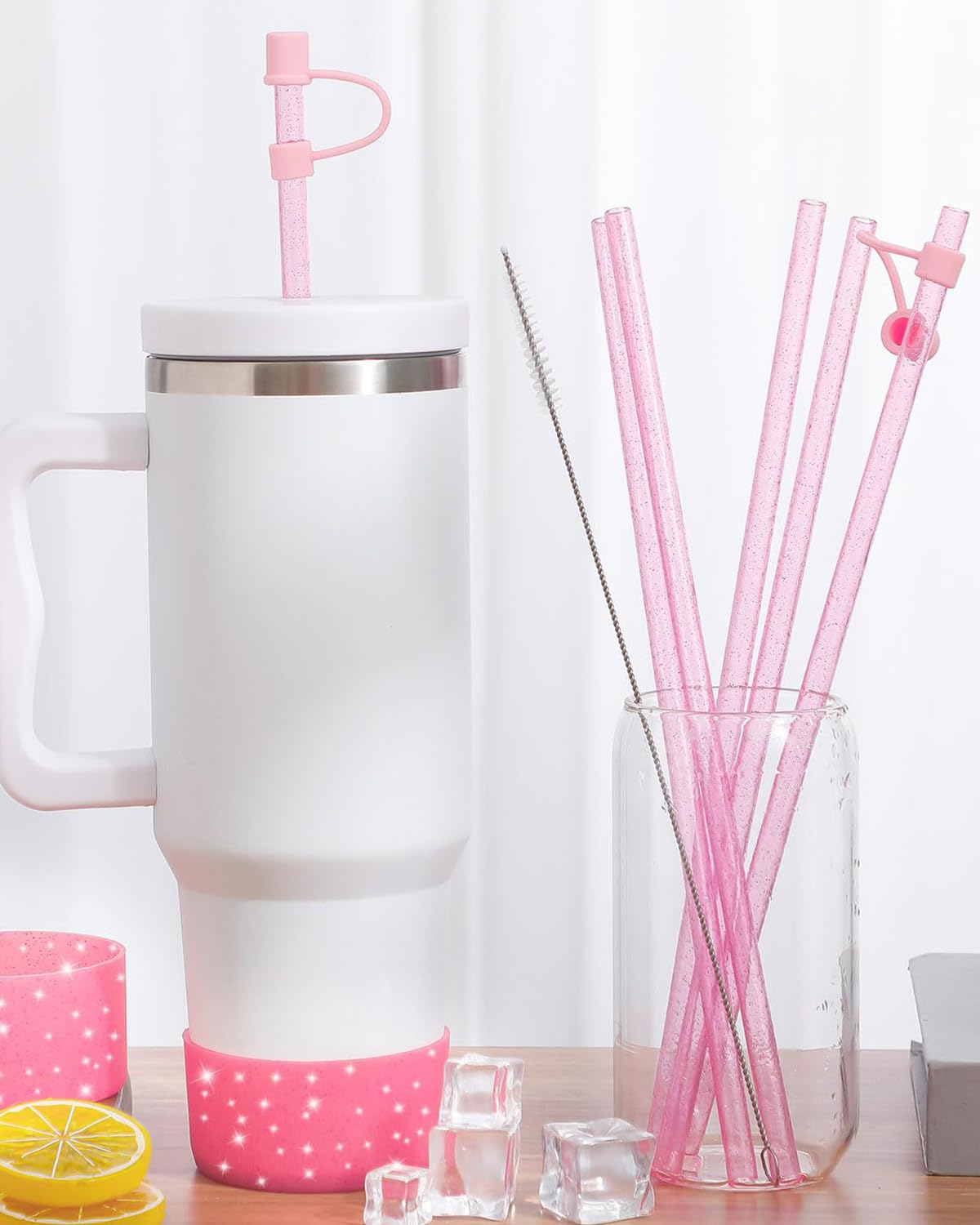 6 PCS Stanley Cup Accessories - Straw Cover and Protector, Cute Topper for Sippy Cups, Reusable (Excluding Cups) (White)
