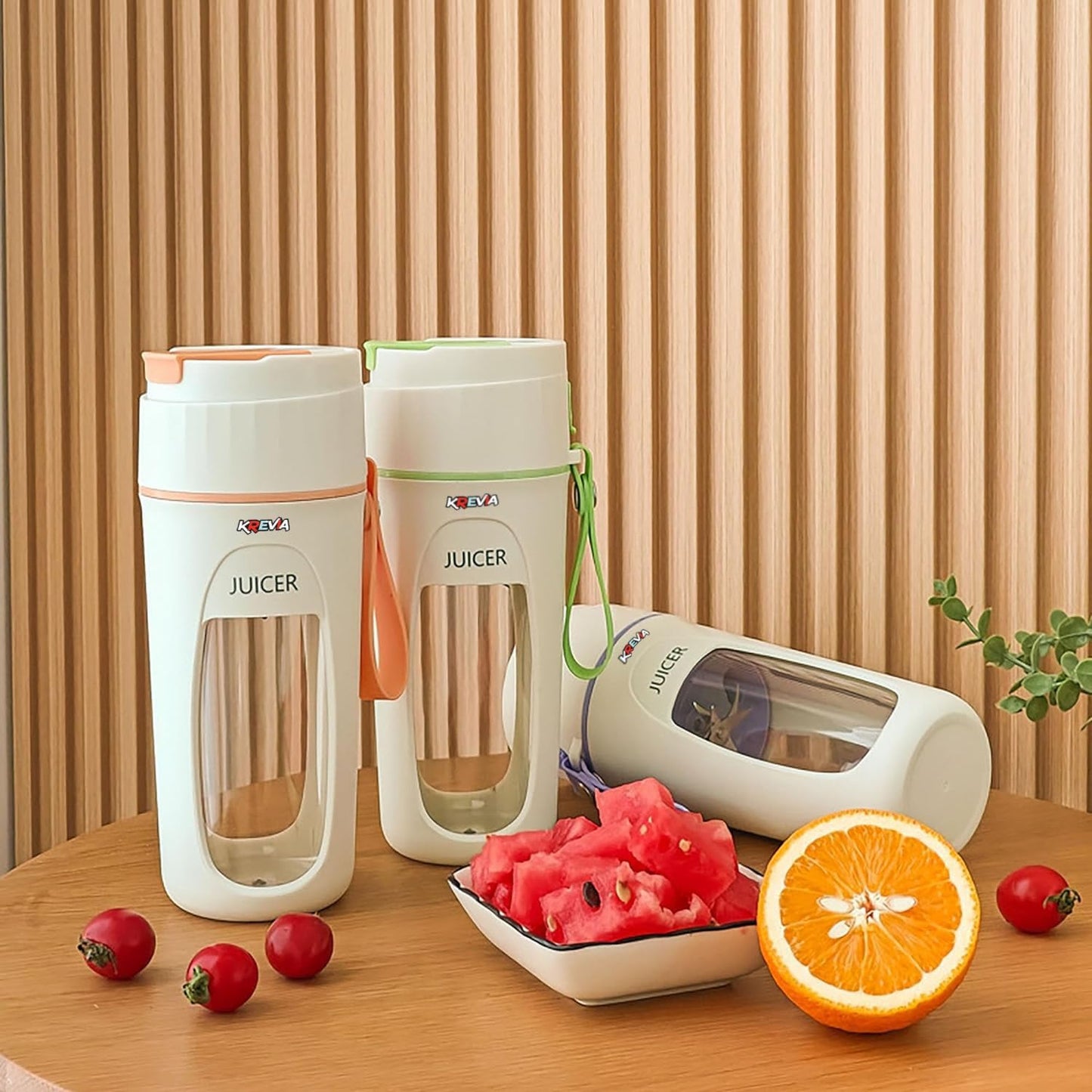 (Refurbished) Krevia Portable Juice Blender Bottle | Personal USB Rechargeable Mini Blender Shipper for Shakes and Smoothies | Fresh Fruit Electric Juice Mixer for Travel, Gym, Office and Sports 340ML (Off White)