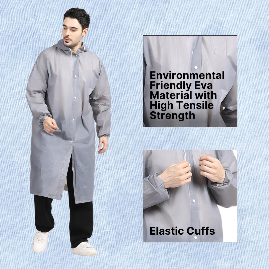 Citizen Eco-Friendly EVA Poncho Raincoat for Men & Women, Lightweight Waterproof Coat with Hood, Adjustable Drawstring, Button Closure & Easy Carry Pouch, Reusable & Durable Outdoor Rainwear