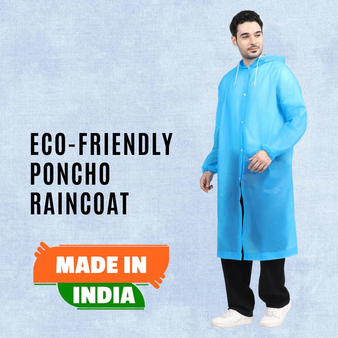 Citizen Eco-Friendly EVA Poncho Raincoat for Men & Women, Lightweight Waterproof Coat with Hood, Adjustable Drawstring, Button Closure & Easy Carry Pouch, Reusable & Durable Outdoor Rainwear