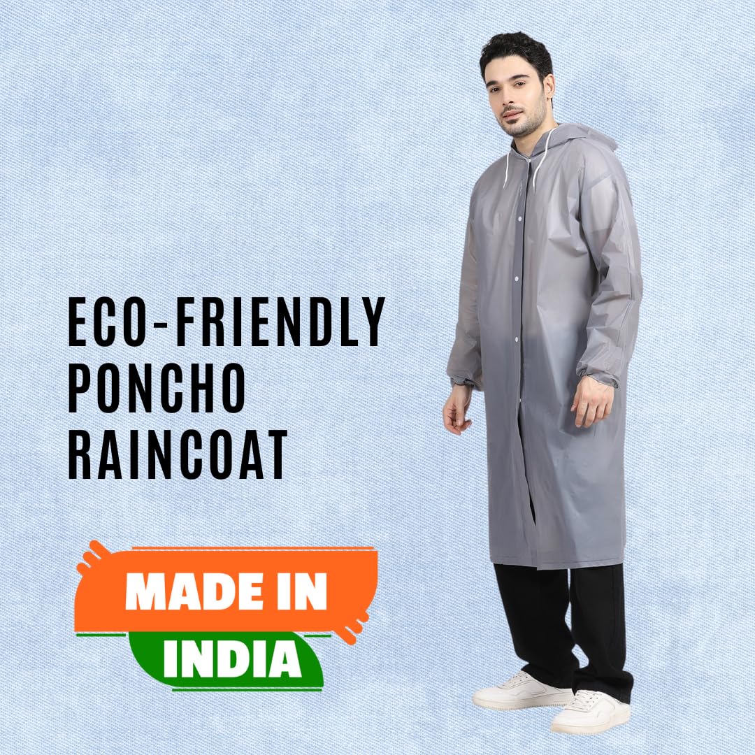 Citizen Eco-Friendly EVA Poncho Raincoat for Men & Women, Lightweight Waterproof Coat with Hood, Adjustable Drawstring, Button Closure & Easy Carry Pouch, Reusable & Durable Outdoor Rainwear