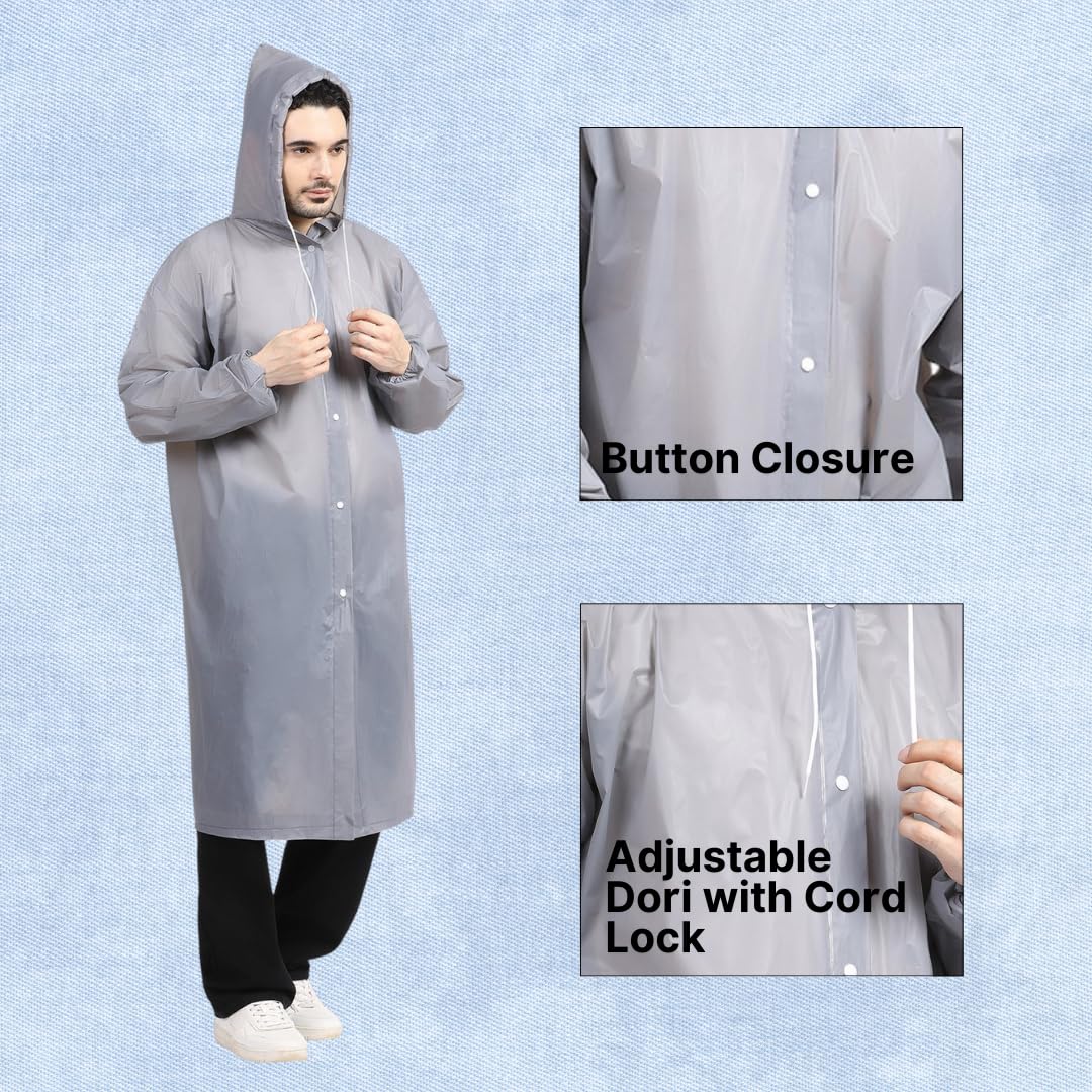 Citizen Eco-Friendly EVA Poncho Raincoat for Men & Women, Lightweight Waterproof Coat with Hood, Adjustable Drawstring, Button Closure & Easy Carry Pouch, Reusable & Durable Outdoor Rainwear