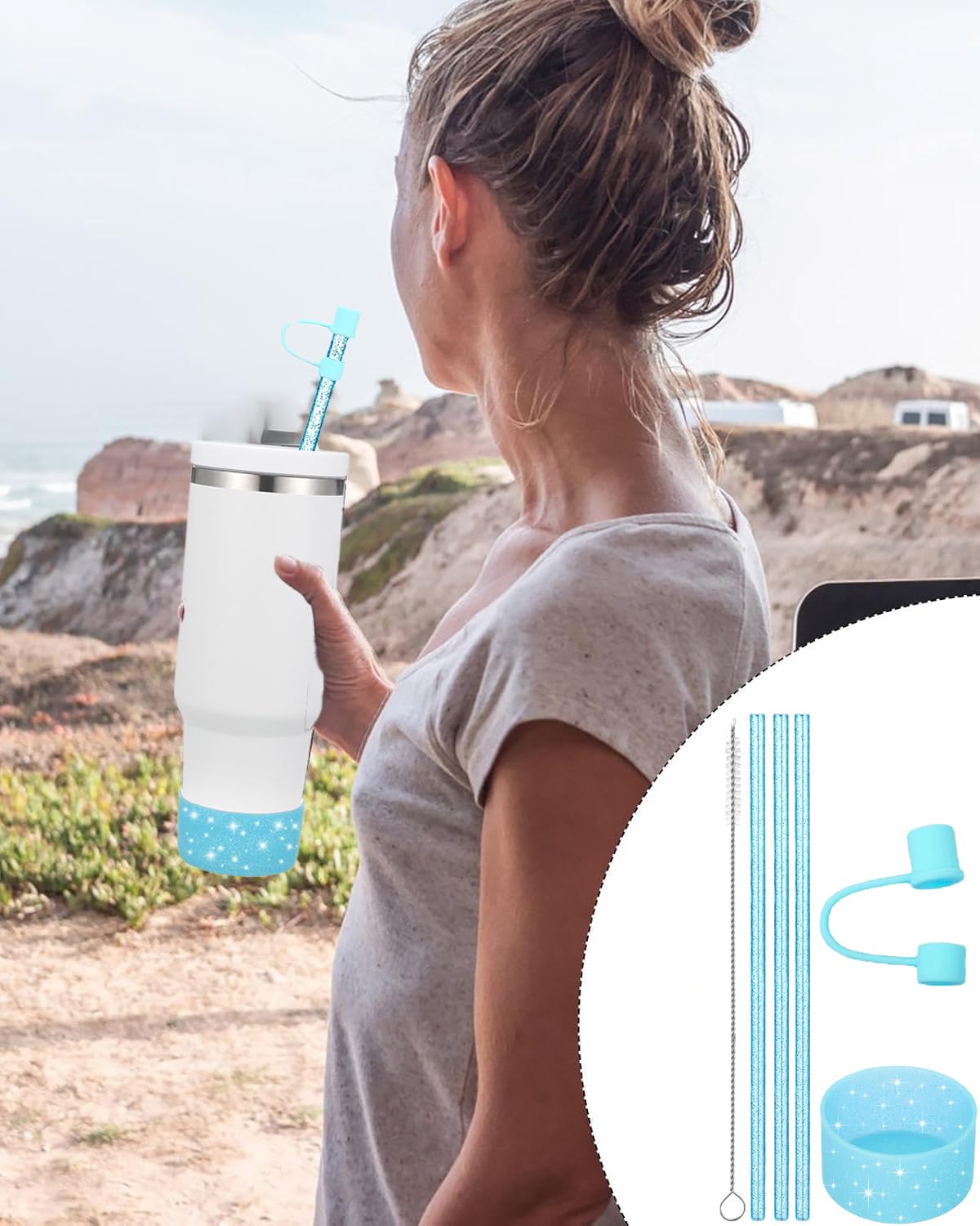 6 PCS Stanley Cup Accessories - Straw Cover and Protector, Cute Topper for Sippy Cups, Reusable (Excluding Cups) (White)